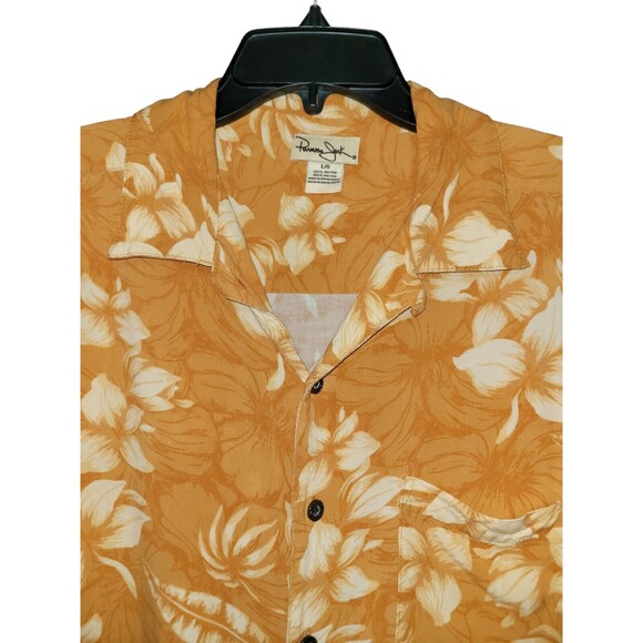 Panama Jack Mens‎ Hawaiian Shirt L Short Sleeve Button Up Collared Orange Rayon - Picture 2 of 9